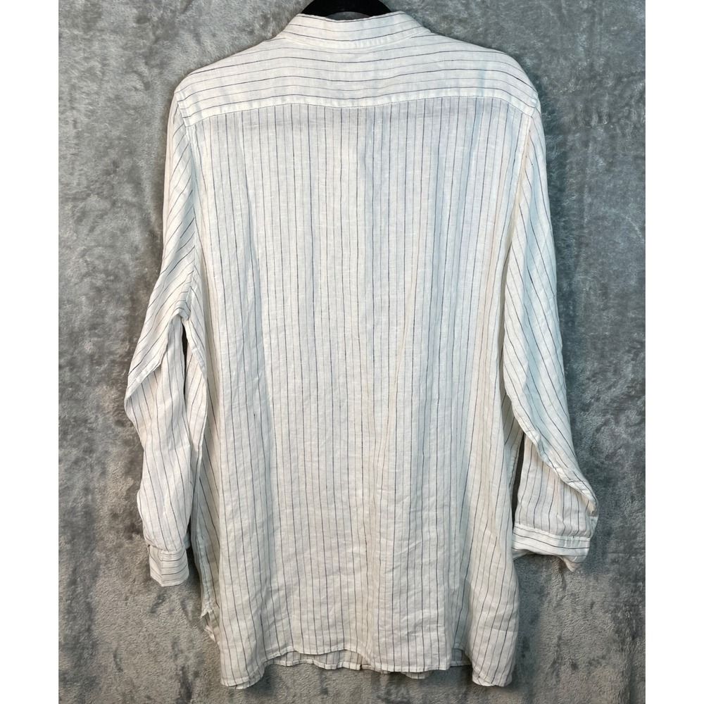 Garnet Hill Easy Linen Button Tunic Shirt Top XL White Striped‎ Lagenlook Beachy - Picture 4 of 10
